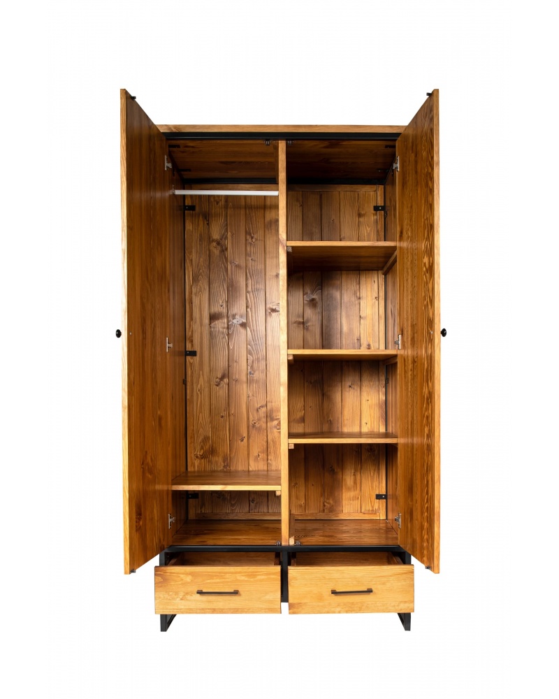 Szafa 2 drzwiowa z 2 szufladami drewniana z metalową ramą i nogami w stylu industrialnym / loftowym L36 - 44 Szafy loftowe 