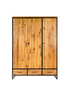 Szafa 3 drzwiowa z 3 szufladami drewniana z metalową ramą i nogami w stylu industrialnym / loftowym / kolor miodowy - 372 Out