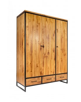 Szafa 3 drzwiowa z 3 szufladami drewniana z metalową ramą i nogami w stylu industrialnym / loftowym / kolor miodowy - 372 Out