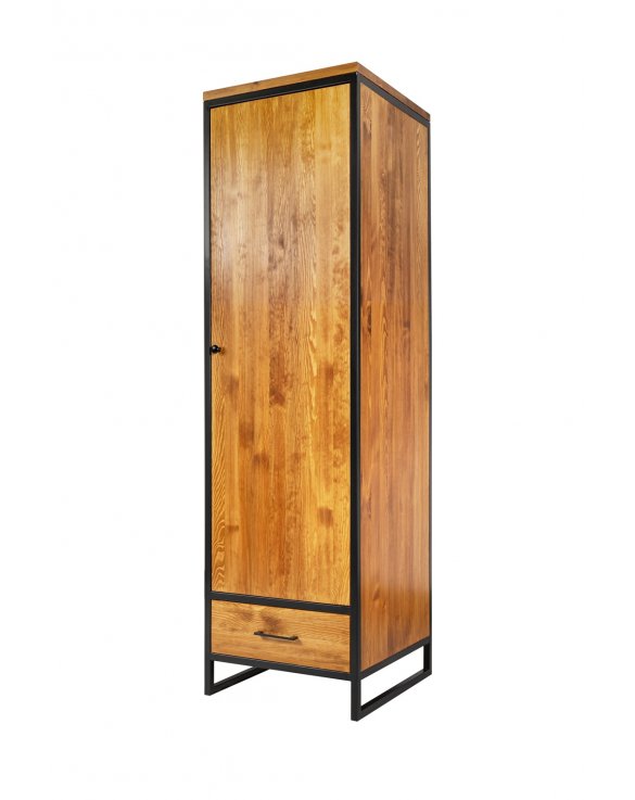 Szafa 1 drzwiowa z 1 szufladą drewniana z metalową ramą i nogami w stylu industrialnym / loftowym / kolor miodowy - 373 Outle