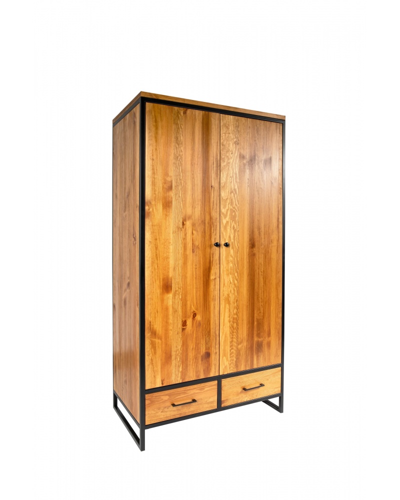 Szafa 2 drzwiowa z 2 szufladami drewniana z metalową ramą i nogami w stylu industrialnym / loftowym L36 - 44 Szafy loftowe 
