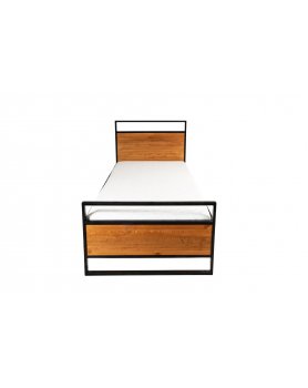Łóżko 90 x 200 drewniane z metalową ramą i nogami w stylu loftowym / industrialnym / kolor miodowy - 374 Outlet 
