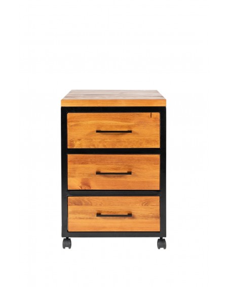 Kontenerek pod biurko z 3 szufladami na kółkach, drewniany z metalową ramą w stylu loftowym / industrialnym / kolor miodowy -