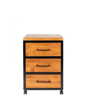 Kontenerek pod biurko z 3 szufladami na kółkach, drewniany z metalową ramą w stylu loftowym / industrialnym / kolor miodowy -