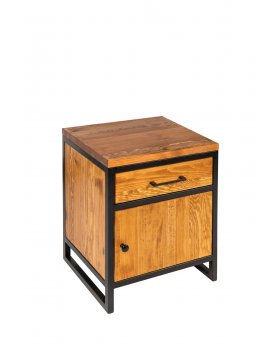 Szafka nocna z szufladą i drzwiczkami drewniana z metalową podstawą w stylu loftowym / industrialnym / kolor miodowy - 378 Ou