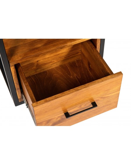 Szafka nocna z szufladą drewniana z metalową podstawą w stylu loftowym / industrialnym / kolor miodowy - 379 Outlet 