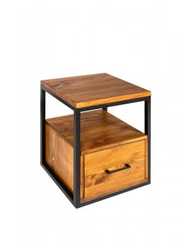 Szafka nocna z szufladą drewniana z metalową podstawą w stylu loftowym / industrialnym / kolor miodowy - 379 Outlet 