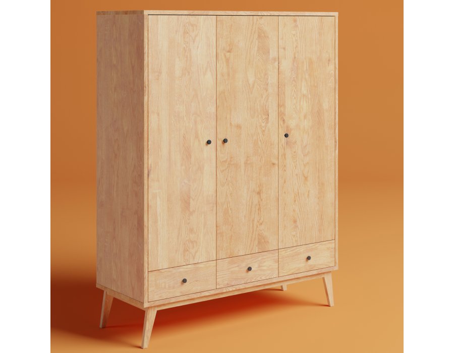 Drewniana Szafa 3 drzwiowa z 3 szufladami - 400 SKANDYNAWSKA 