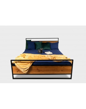 Łóżko 180 x 200 drewniane z metalową ramą i nogami w stylu loftowym / industrialnym - 50 Łóżka 