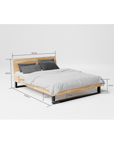 Łóżko skandynawskie 160 cm drewniane z metalową podstawą SW04 - 398 MEBLE SKANDYNAWSKIE 
