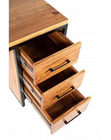 Biurko z 3 szufladami drewniane z metalową ramą w stylu loftowym - 10 Biurka Loftowe 