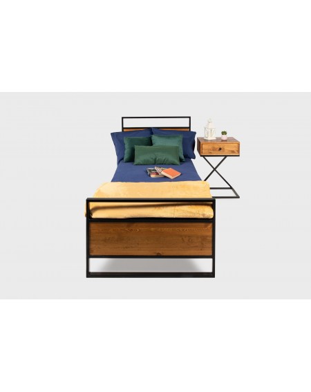 Łóżko loftowe 80x200cm L44 - 55 Łóżka loftowe i industrialne Łóżko loftowe 80x200 drewniane z metalową ramą i nogami - jedn