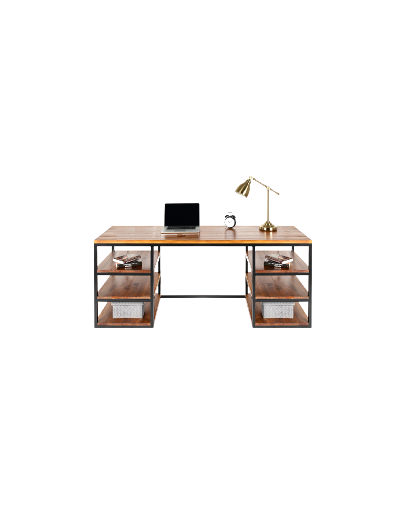 Biurko loftowe do biura 200 cm L11 - 64 Biurka Loftowe Biurko industrialne z 3 półkami drewniane z metalową ramką. Urządzenie