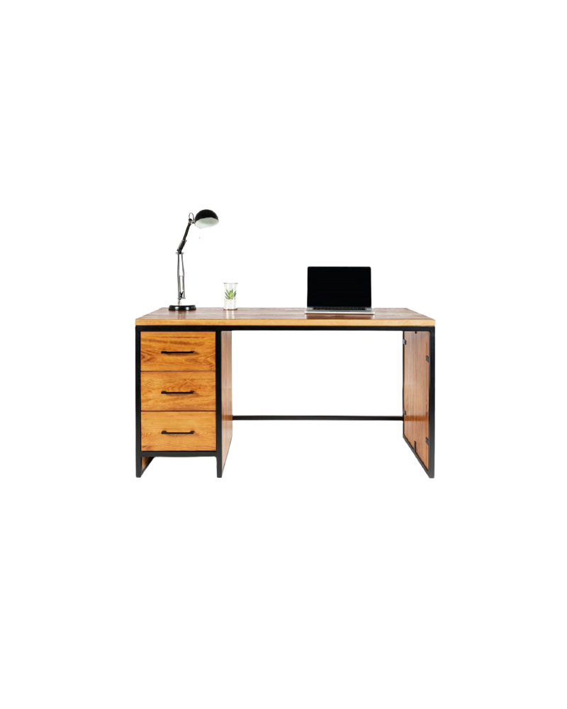 Biurko loftowe z drewna z metalową ramą i 3 szufladami L08 - 58 Biurka Loftowe Biurka loftowe - czy tez biurka loft Loft -  N